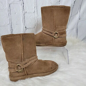 Bearpaw ADELE Brown Suede Winter Boots Ankle Top Comfort‎ Pull On Round Toe Sz 7